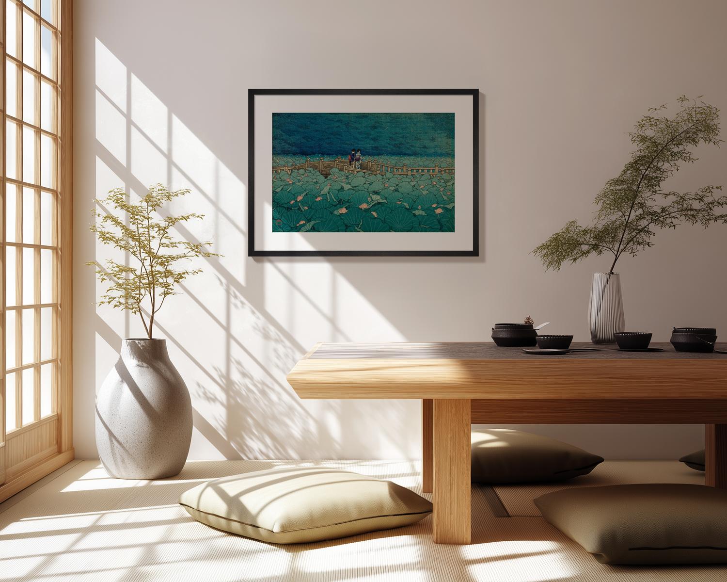 The Pond at Benten Shrine in Shiba Art Print by Hasui Kawase