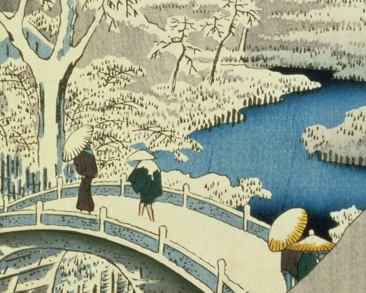 Drum Bridge and Setting Sun, Hill at Meguro, 1857 Art Print