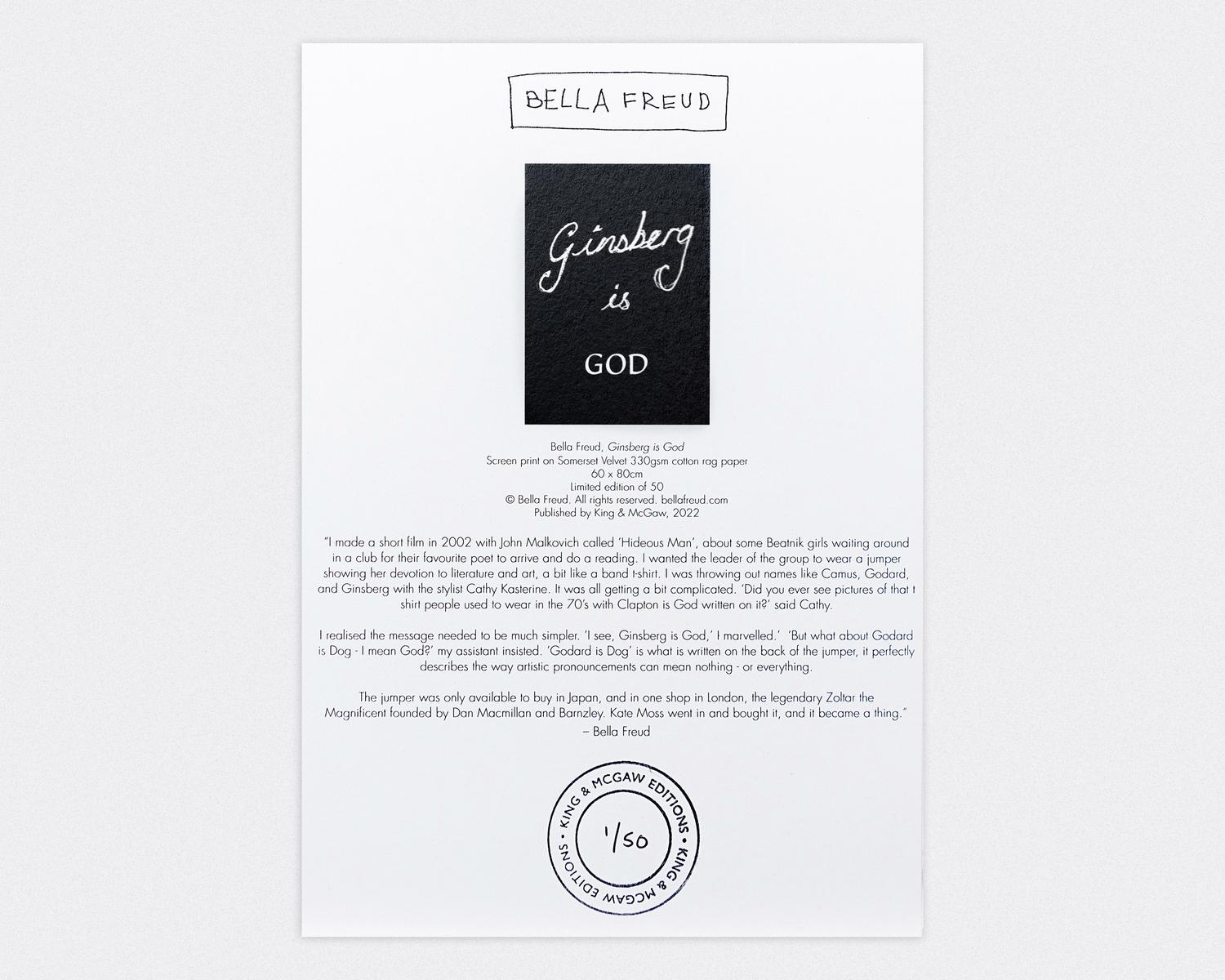 Ginsberg is God by Bella Freud art print from King McGaw