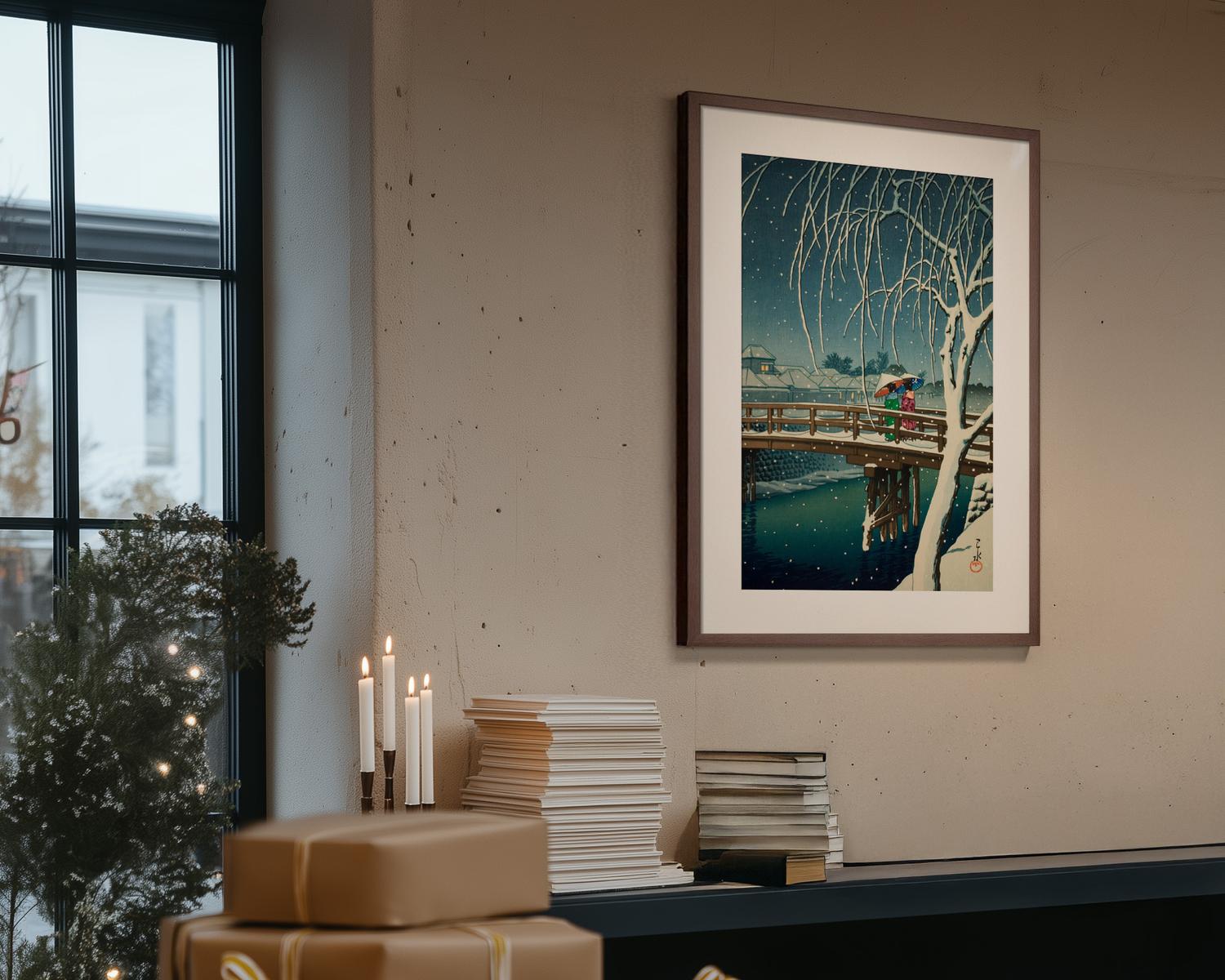 Evening Snow at Edo River Art Print by Hasui Kawase | King & McGaw